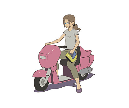 女孩,摩托车,插画