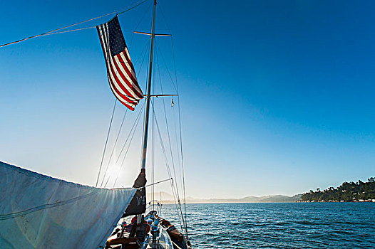 游艇,美国国旗,加利福尼亚,美国