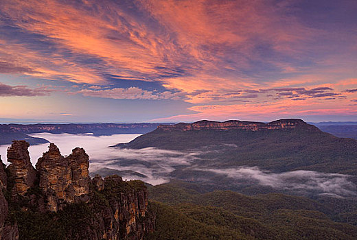 三姐妹山,攀升,孤单,蓝色,山,国家,公园,新南威尔士,澳大利亚