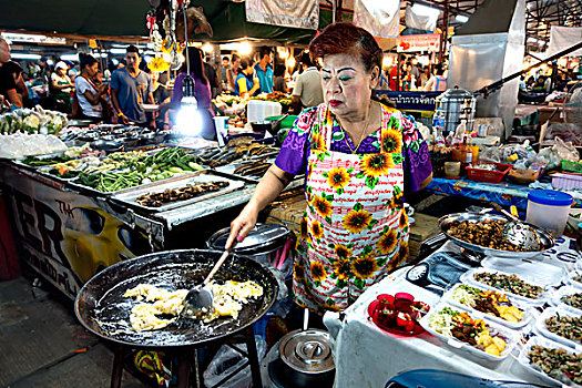 女人,做饭,大,锅,夜市,普吉岛,城镇,泰国,亚洲