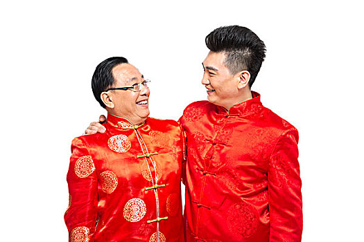 棚拍中国新年唐装男人和父亲
