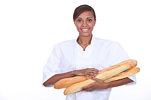 女人,长条面包,手臂