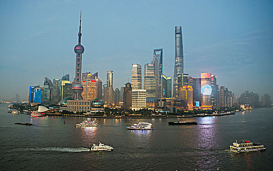 中国,上海,浦东,地区,天际线,东方明珠电视塔,塔,河