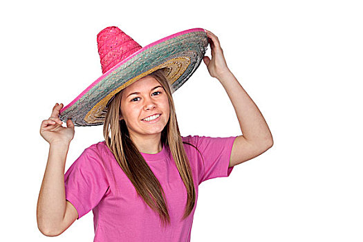 少女,大,墨西哥人,帽子