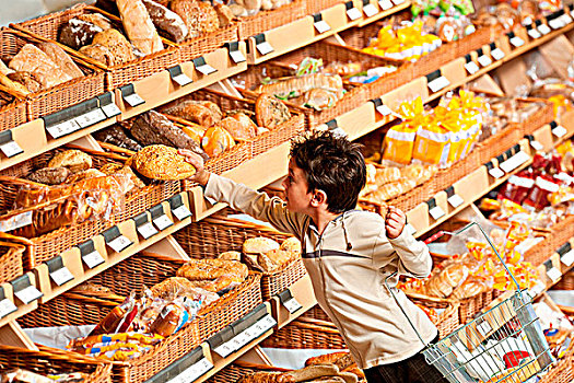 杂货店,购物,小男孩,买,面包,超市