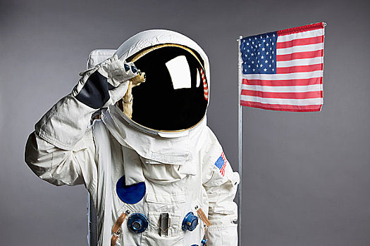 宇航员,敬礼,靠近,美国国旗,棚拍