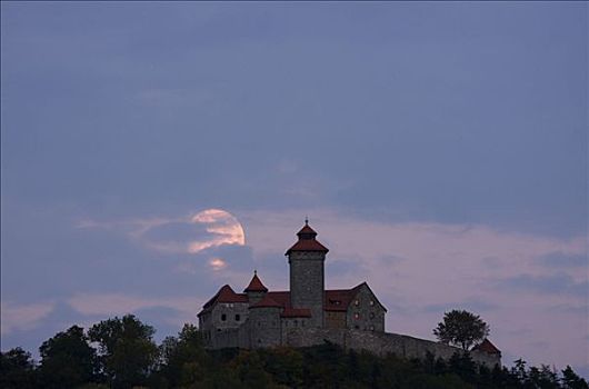 城堡,晚上,靠近,图林根州,德国,欧洲