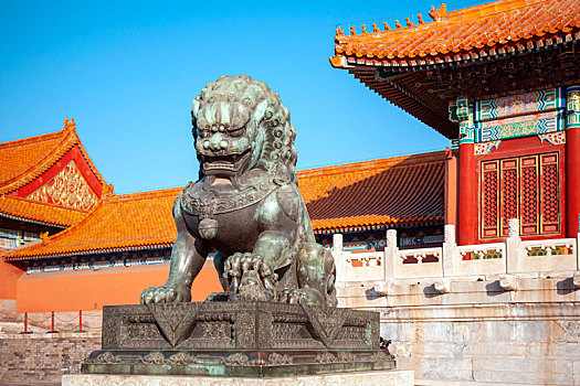 中国北京故宫博物院狮子特写