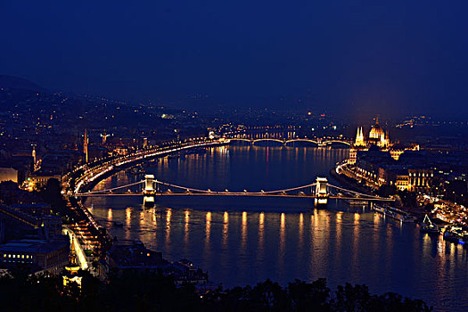 布达佩斯,夜晚,风景,山,匈牙利,欧洲