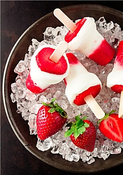 冰冻,草莓酸奶,冰棍,碎冰