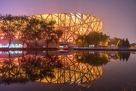 光亮,国家体育场,奥林匹克公园,黃昏,北京,中国,亚洲