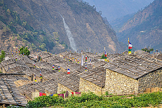 屋顶,旗帜,乡村,地区,区域,尼泊尔,亚洲