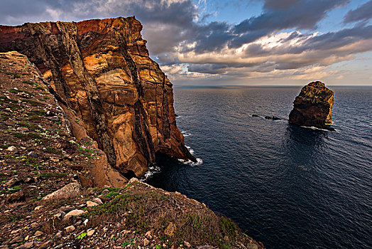 岩石构造,半岛,日出,马德拉岛,葡萄牙,欧洲