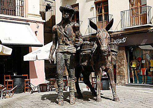 青铜,纪念建筑,农民,驴,格拉纳达,内华达山脉,安达卢西亚,西班牙南部,欧洲