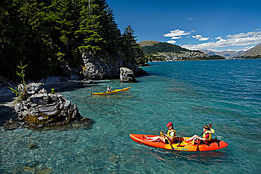 皮划艇,阳光,湾,瓦卡蒂普湖,皇后镇,奥塔哥,南岛,新西兰