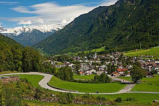 弯路,正面,乡村,格拉鲁斯,阿尔卑斯山,背影,瑞士,欧洲