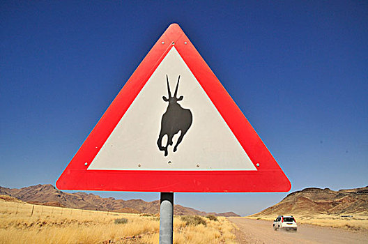 警告,南非大羚羊,入口,纳米比沙漠,兰特,自然,自然保护区,纳米布沙漠,纳米比亚,非洲