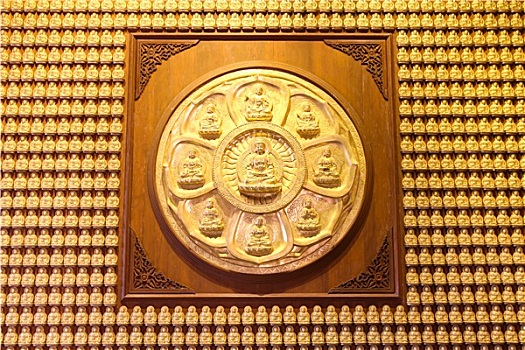 金色,佛,排列,墙壁,中国寺庙,泰国