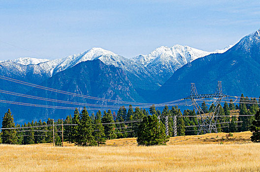 水电,高压,信号发射塔,对比,落基山,远景,靠近,不列颠哥伦比亚省,加拿大