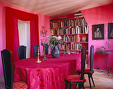 餐厅,粉色,墙壁,桌布