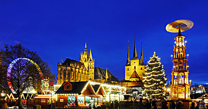 圣诞市场,爱尔福特,图林根州,德国,欧洲