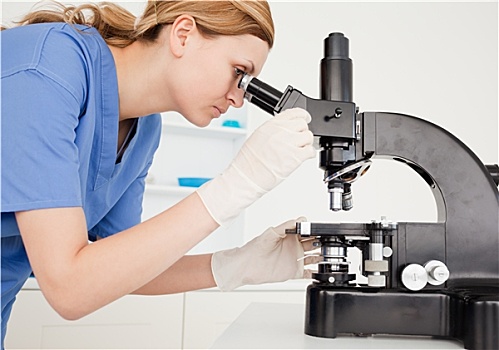 女性,科学家,看穿,显微镜