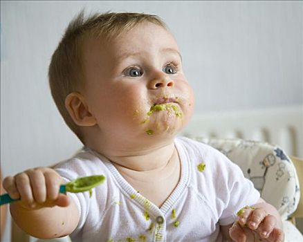 婴儿,吃,酱泥,蔬菜