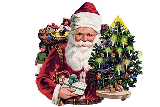 历史,插画,圣诞老人,礼物,装饰,圣诞树,19世纪,德国