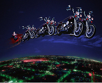 圣诞老人,飞,雪撬,摩托车