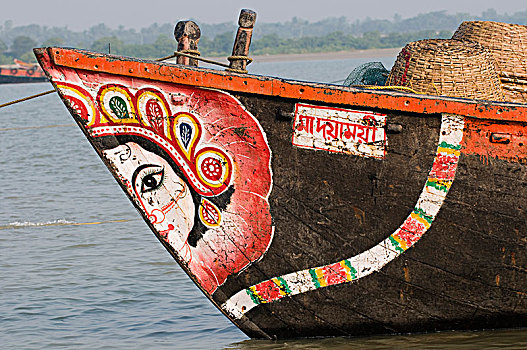 印度,西孟加拉,描绘,船首,渔船