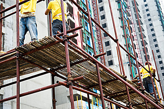 建筑工人,工作,脚手架