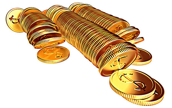 堆积,金色,美元,硬币