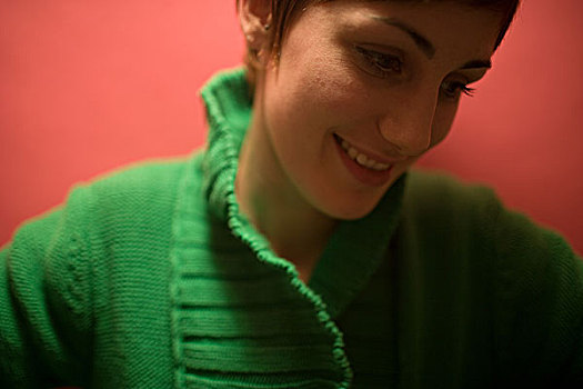 年轻,女人,肖像,绿色,毛衣