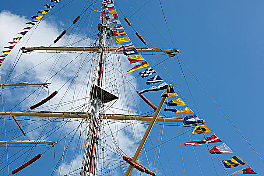 索具,旗帜,法尔茅斯,港口,高桅横帆船,赛舟会