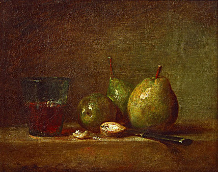 梨,胡桃,葡萄酒杯,艺术家