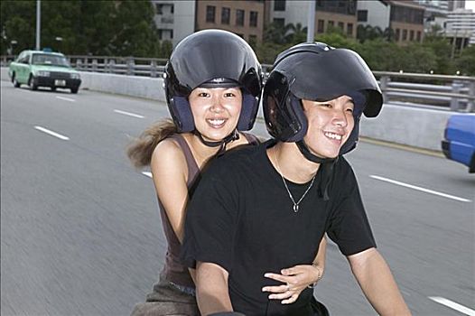 年轻,亚洲人,伴侣,摩托车