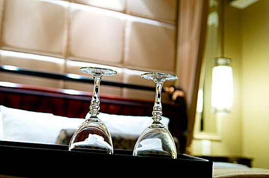 两个,玻璃杯,双人床,浪漫,概念