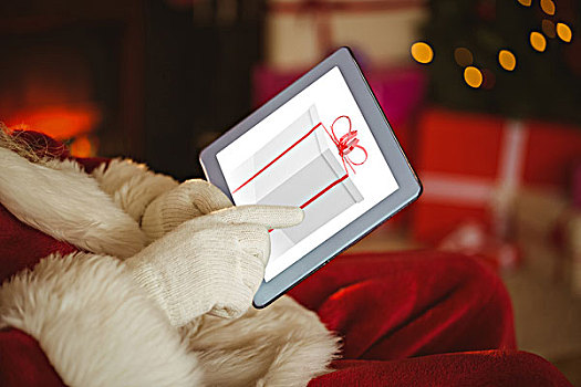合成效果,图像,红色,白色,礼物,圣诞老人,接触,平板电脑