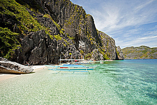 船,陡峭,石灰石,海岸,岛屿,埃尔尼多,巴拉望岛,菲律宾,亚洲