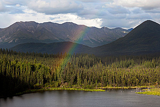湖,彩虹,阿拉斯加山脉,山脉,阿拉斯加,美国,北美
