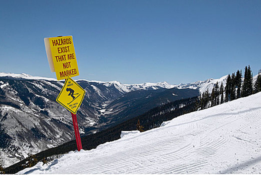 警告标识,滑雪,山,白杨,科罗拉多,美国