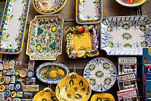 意大利,奥维多,特写,传统,陶器,出售,狭窄,街道,大幅,尺寸