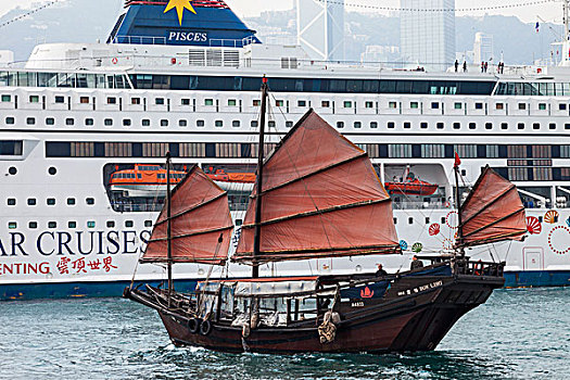 中国,香港,帆船,游轮,船,维多利亚港