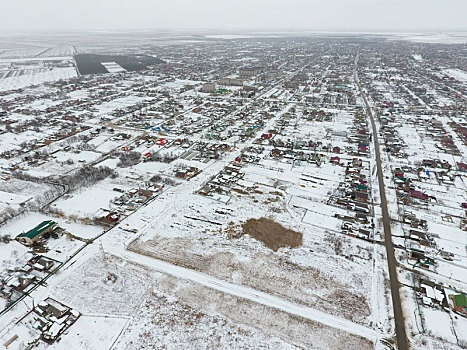 冬天,风景,鸟瞰,乡村,街道,遮盖,雪