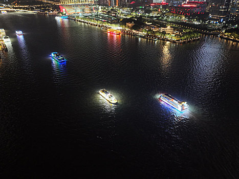 广东广州,羊城夜景,灯火璀璨,流光溢彩