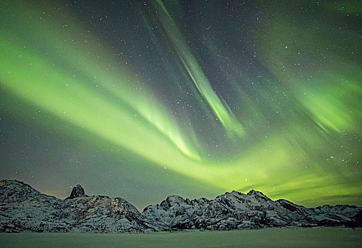 山脉,夜晚,北极光,挪威,欧洲