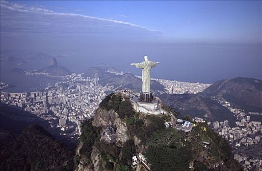救世主,塔,俯视,英亩,一个,城市,树林,里约热内卢,大西洋,生态系统,巴西