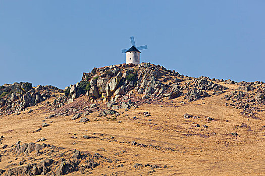 风车,山,高处,雷阿尔城省,拉曼查,西班牙