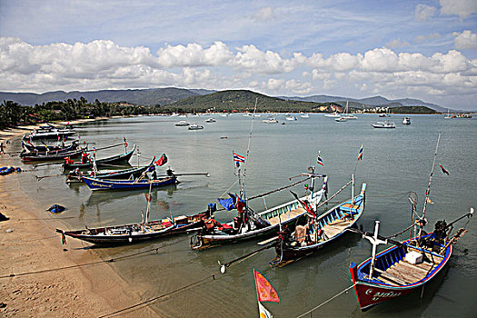 泰国,苏梅岛,帽子,海滩,渔船