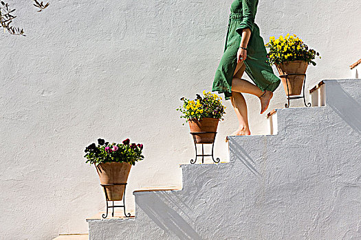 楼梯,刷白,房子,西班牙
